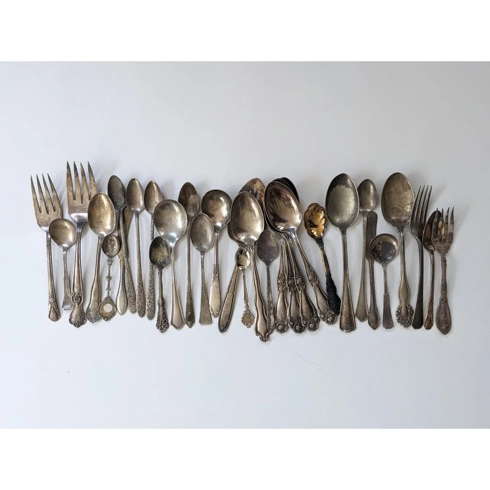 Antique Vintage Silverplate Flatware Craft Lot 31 Pieces Ornate Mixed Silverware